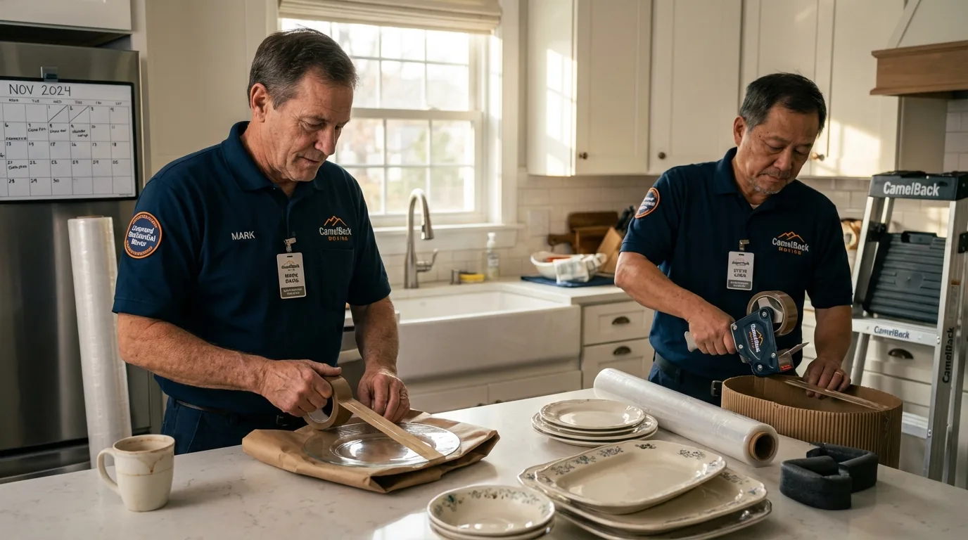 Professional crew packing kitchen dishware in Montpelier, VT